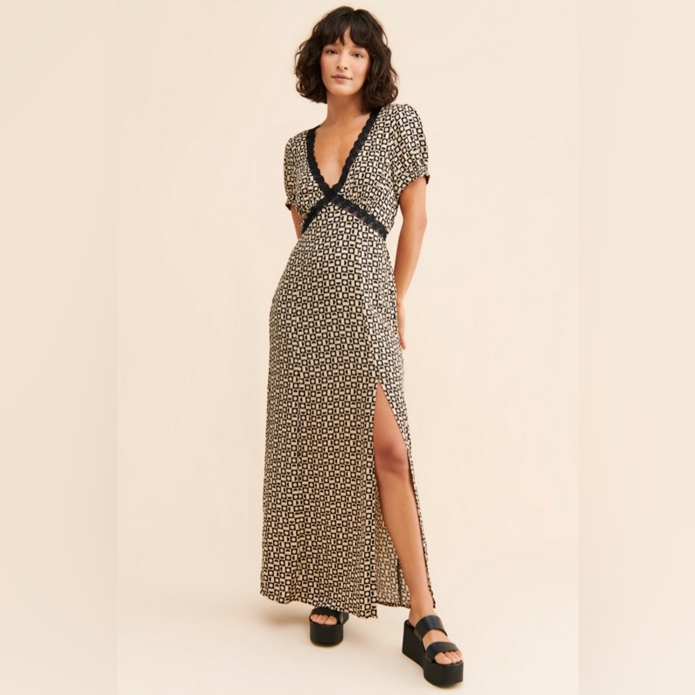 Free People Black and Cream Geometric Maxi Dress